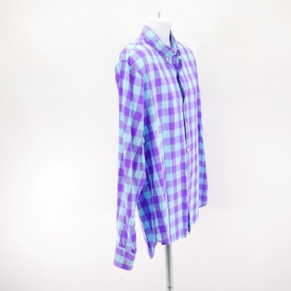 Bonobos XL Standard Fit Teal Purple Plaid Cotton Button Down Pocket Long Sleeve - Picture 7 of 9